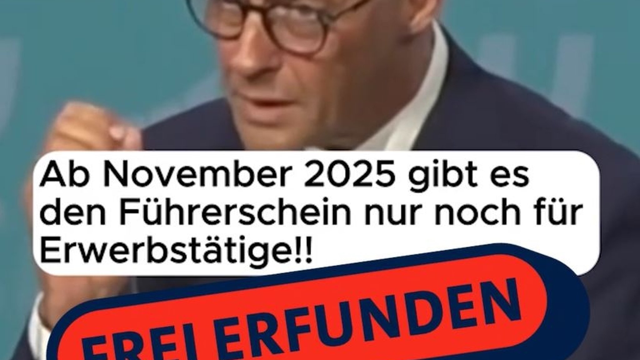 Screenshot aus einem Fake-Nachrichtenvideo auf TikTok, in dem fälschlicherweise behauptet wird, den Führerschein gebe es ab November 2025 nur noch für Menschen, die arbeiten. | Bild: tiktok.com/@politic_news_, Montage: BR Screenshot aus einem Fake-Nachrichtenvideo auf TikTok, in dem fälschlicherweise behauptet wird, den Führerschein gebe es ab November 2025 nur noch für Menschen, die arbeiten.