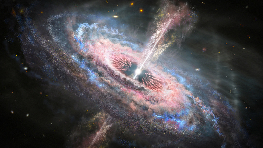 Illustration eines Quasars, in dessen Zentrum ein Schwarzes Loch liegt (Symbolbild)
