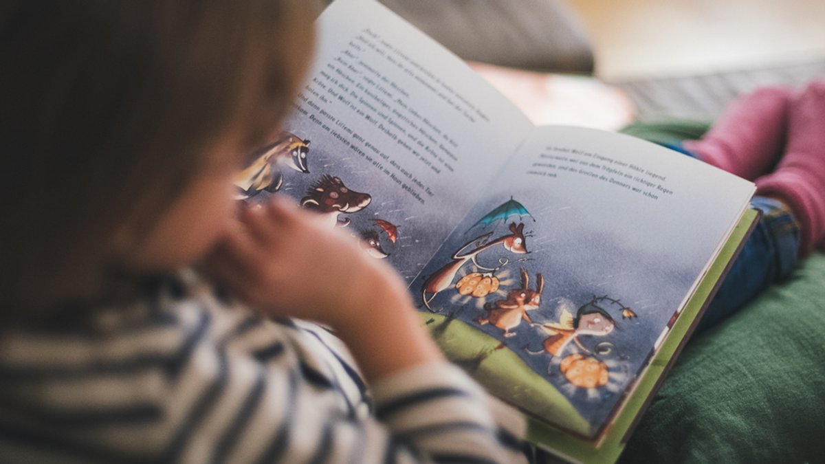 Ein Kind liest in einem Bilderbuch