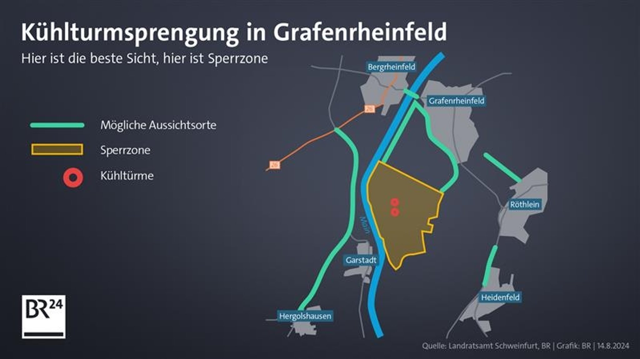 Kühlturmsprengung in Grafenrheinfeld: Sperrzone und Aussichtspunkte