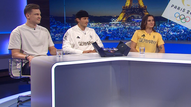 Christoph Steinert, Noah Hegge, Elena Lilik bei Blickpunkt Sport | Bild: Bayerischer Rundfunk 2024 Christoph Steinert, Noah Hegge, Elena Lilik bei Blickpunkt Sport