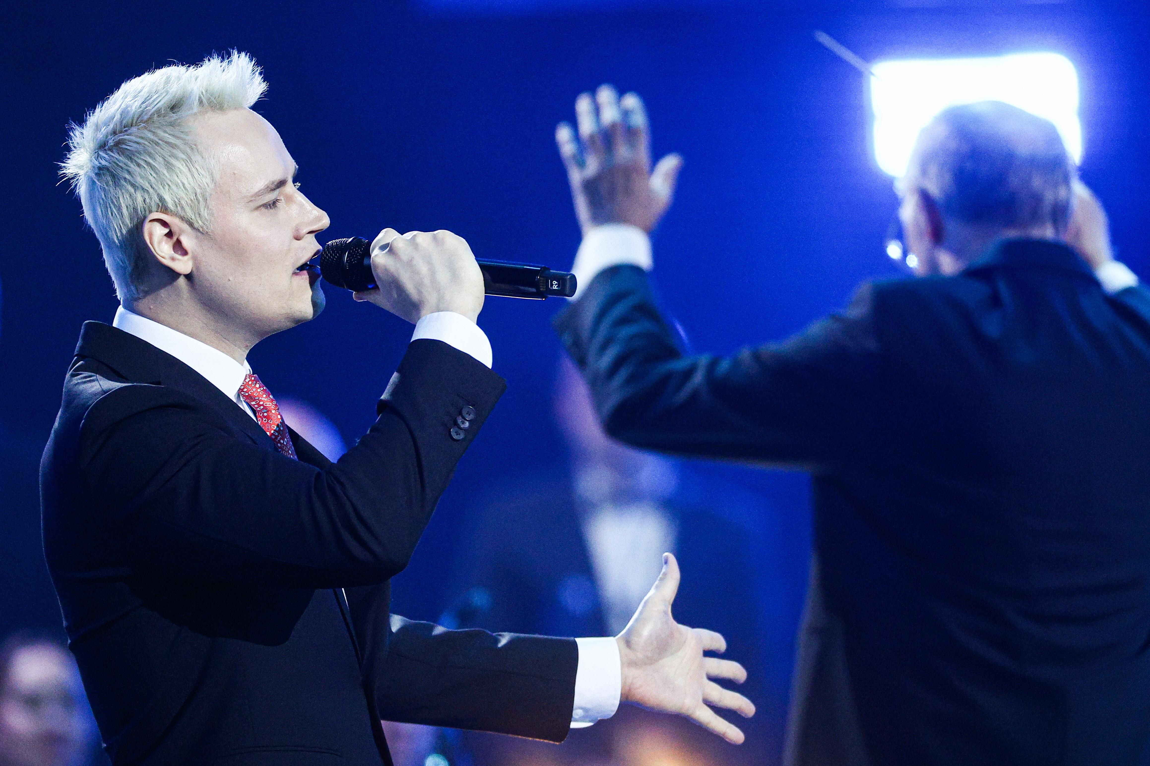 Der russische Sänger Shaman bei einem Konzert im Staatlichen Kremlpalast.