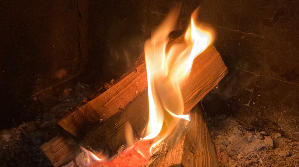 Brennenden Holzscheite in einem Ofen 