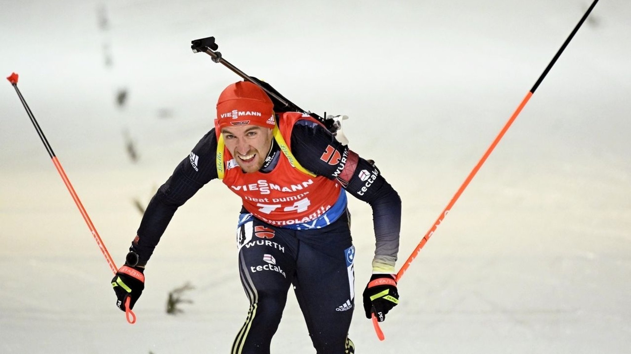 29.11.2022, Finnland, Kontiolahti: Biathlon: Weltcup, 20 km Einzel, Herren: David Zobel, Drittplatzierter aus Deutschland, in Aktion. Foto: Vesa Moilanen/Lehtikuva/dpa +++ dpa-Bildfunk +++