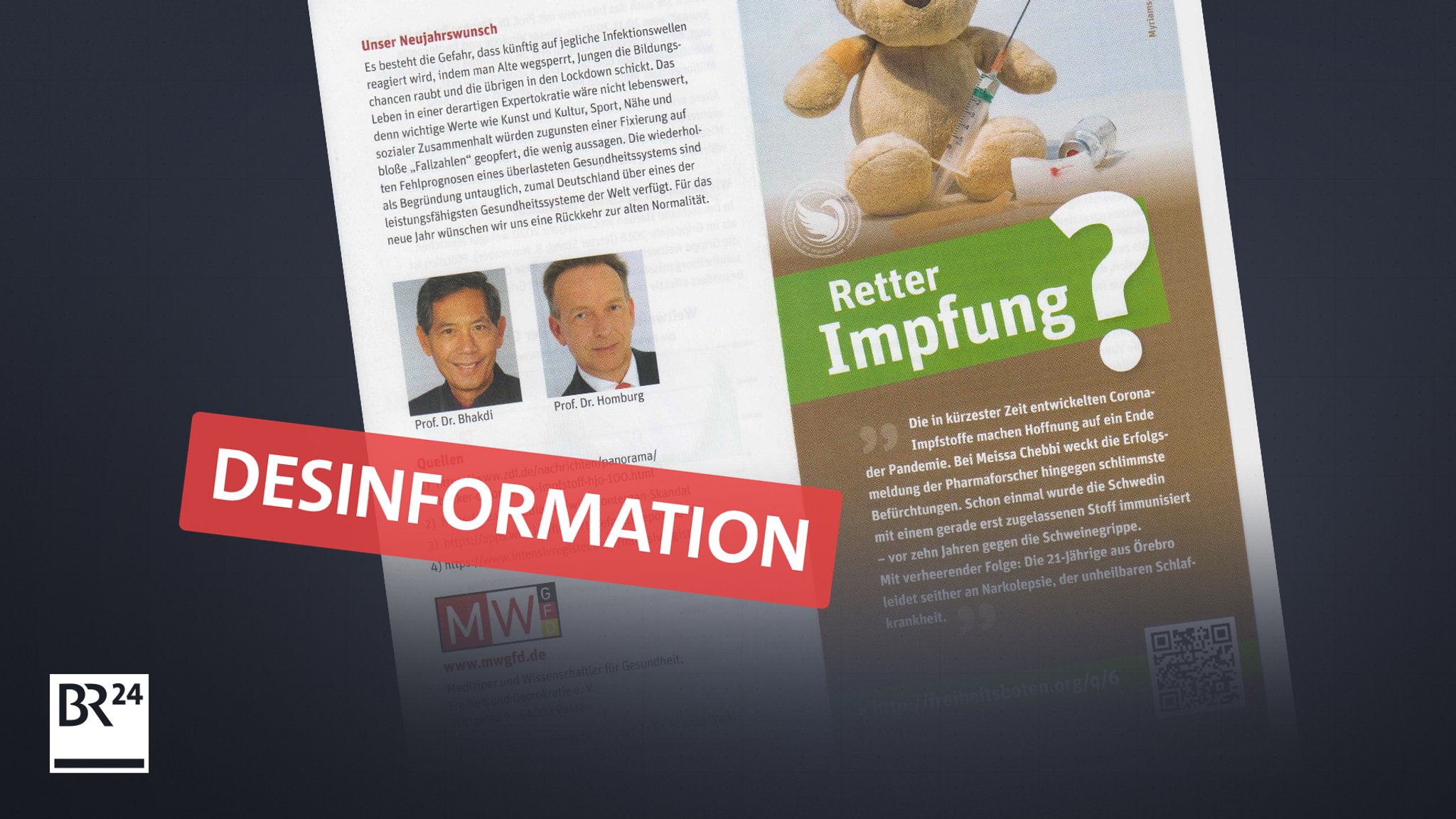 Flyer der "MWGFD" mit Falschbehauptungen zu Corona-Impfstoffen