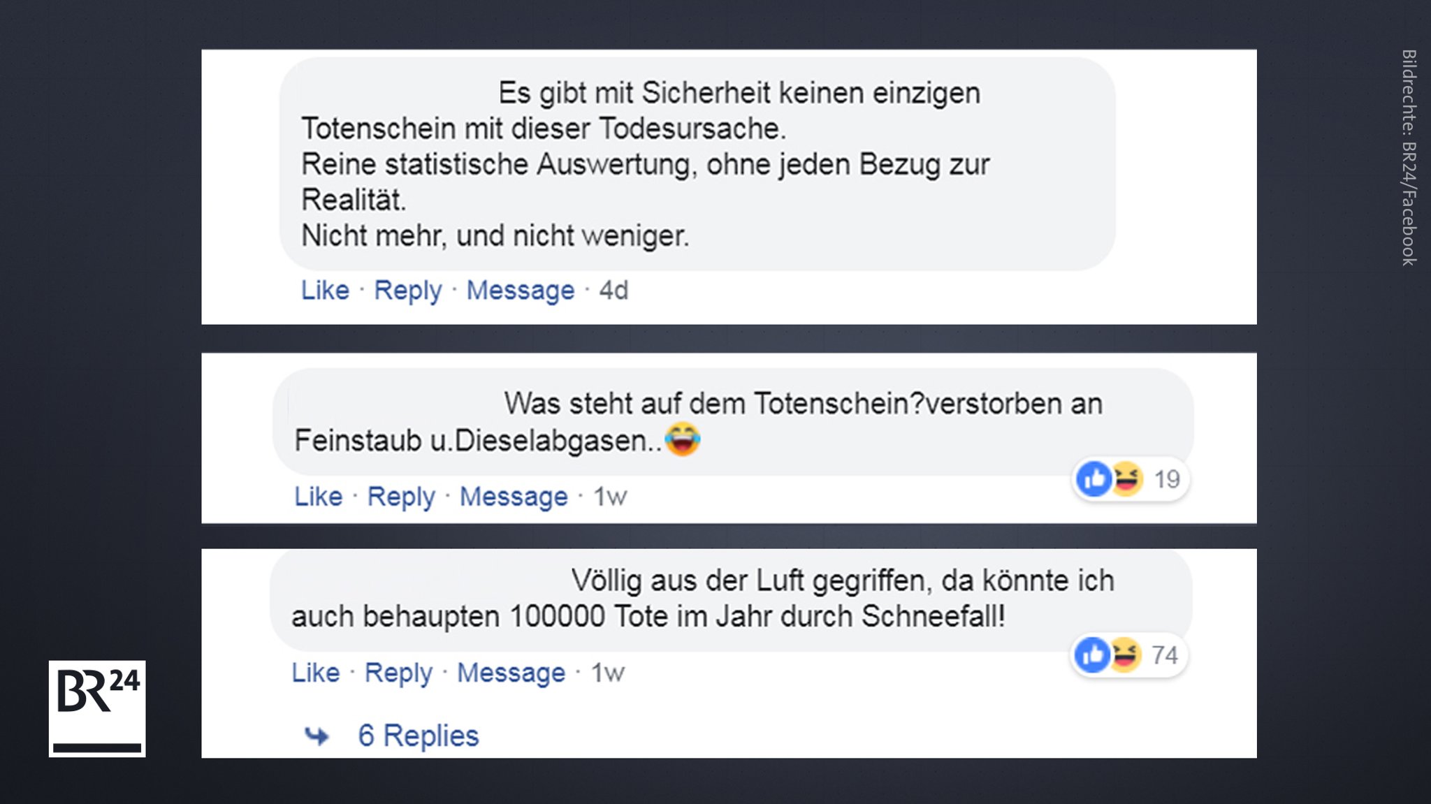 Kommentare von Usern der BR24-Facebook-Seite