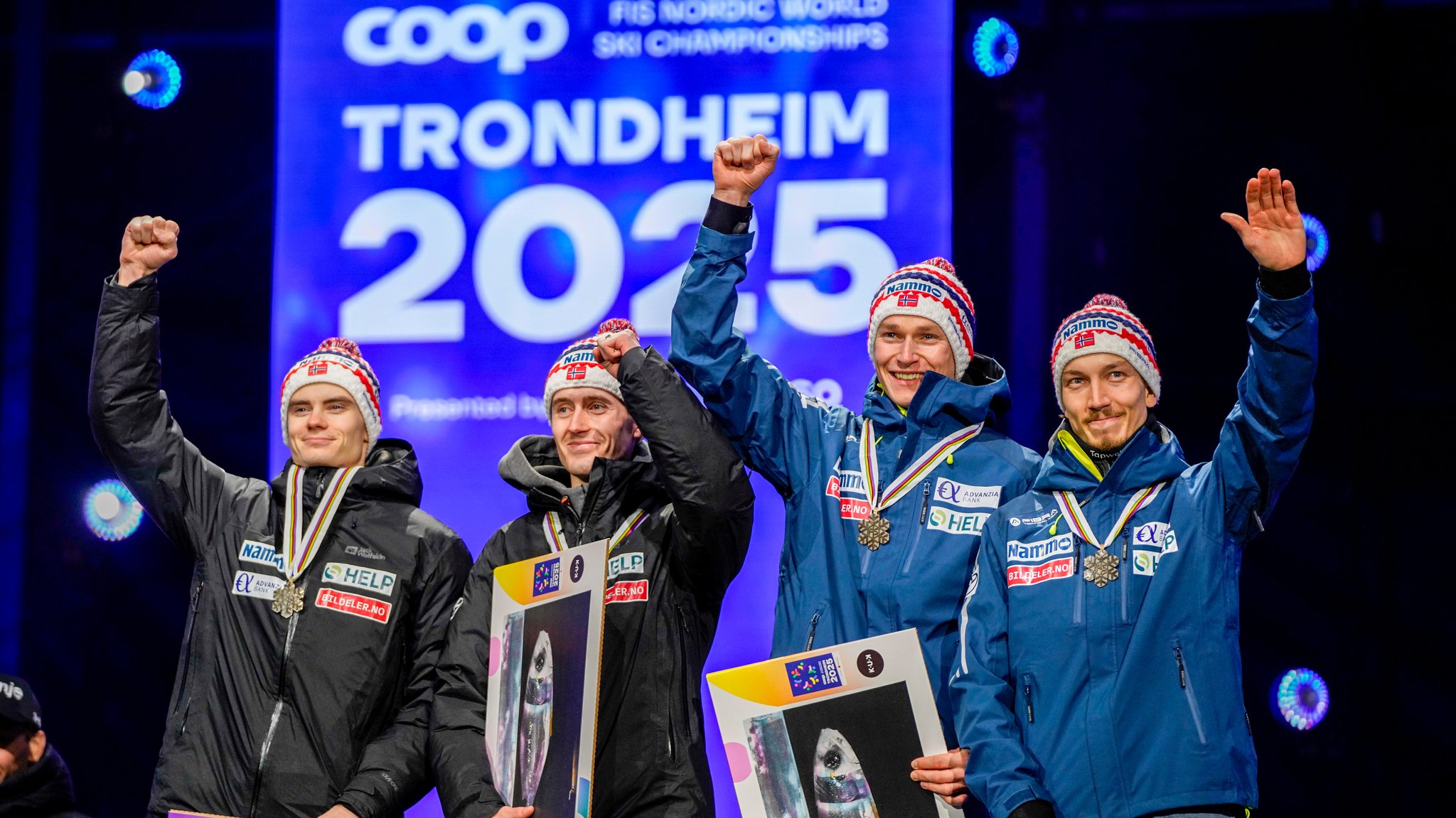 Marius Lindvik, Kristoffer Sundal, Robin Pedersen und Johann Andre Forfang | Bild: picture alliance / NTB | Gorm Kallestad Marius Lindvik, Kristoffer Sundal, Robin Pedersen und Johann Andre Forfang