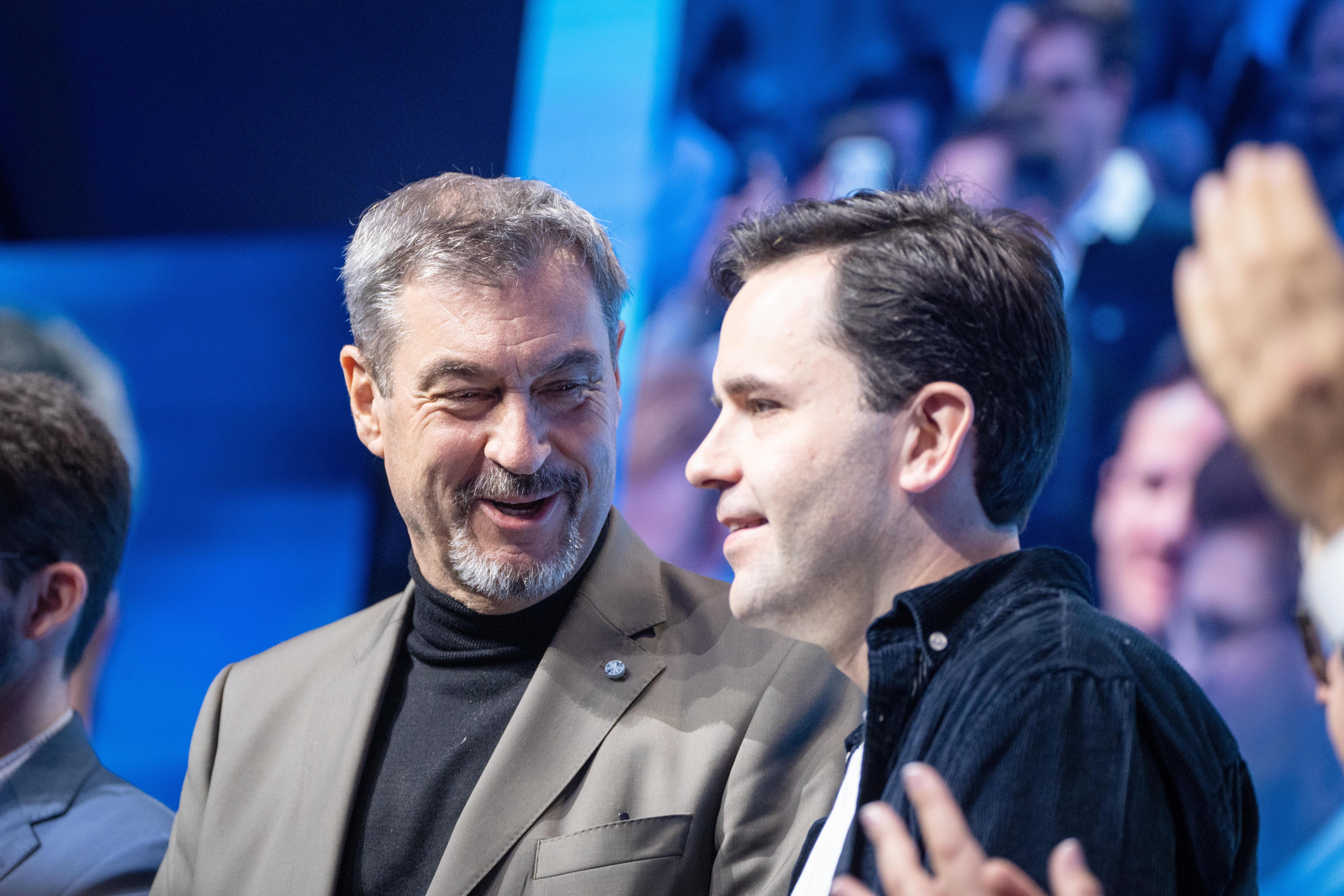 Bayerischer Ministerpräsident und CSU-Parteivorsitzender Markus Söder mit Johannes Winkel, Bundesvorsitzender Jungen Union