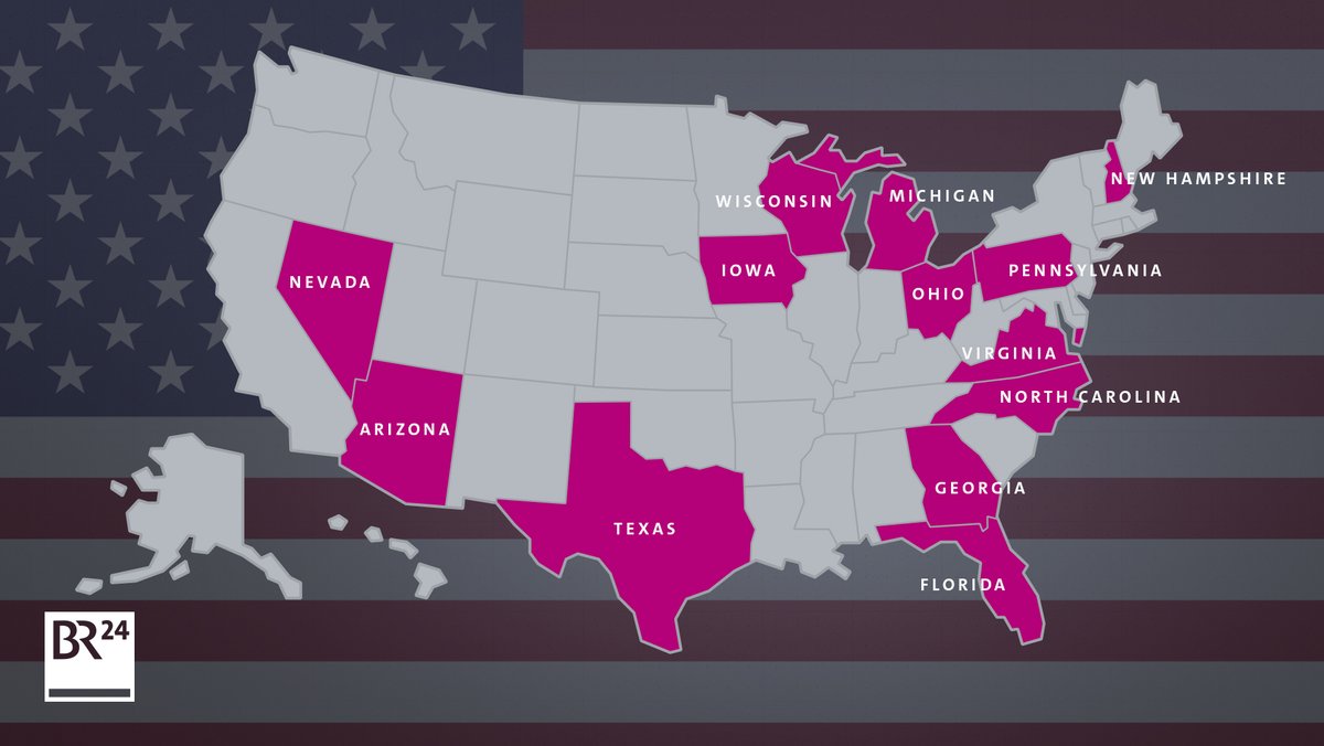 Eine Karte der USA mit eingezeichneten Swing States