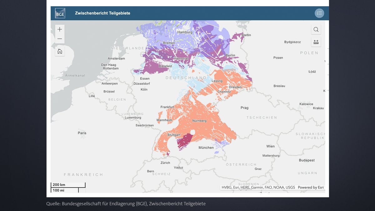 Diese Karte des BGE zeigt: Große Teile Bayerns wären geologisch betrachtet grundsätzlich geeignet. 