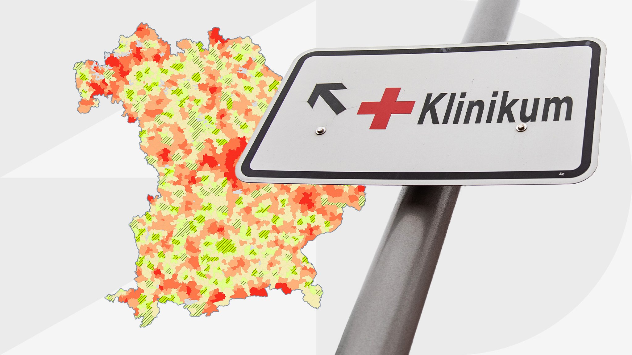 Bayernkarte und ein Schild mit der Aufschrift "Klinikum" 