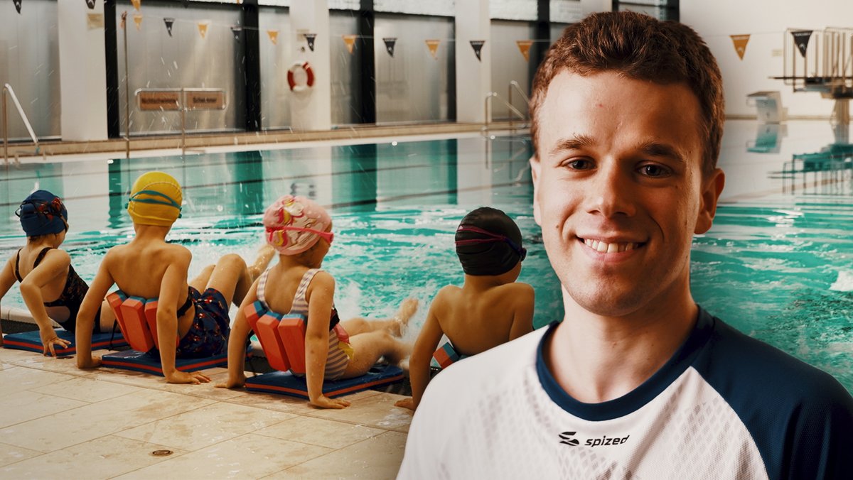 Junger Mann vor Kindern im Schwimmbad | Bild: BR Junger Mann vor Kindern im Schwimmbad
