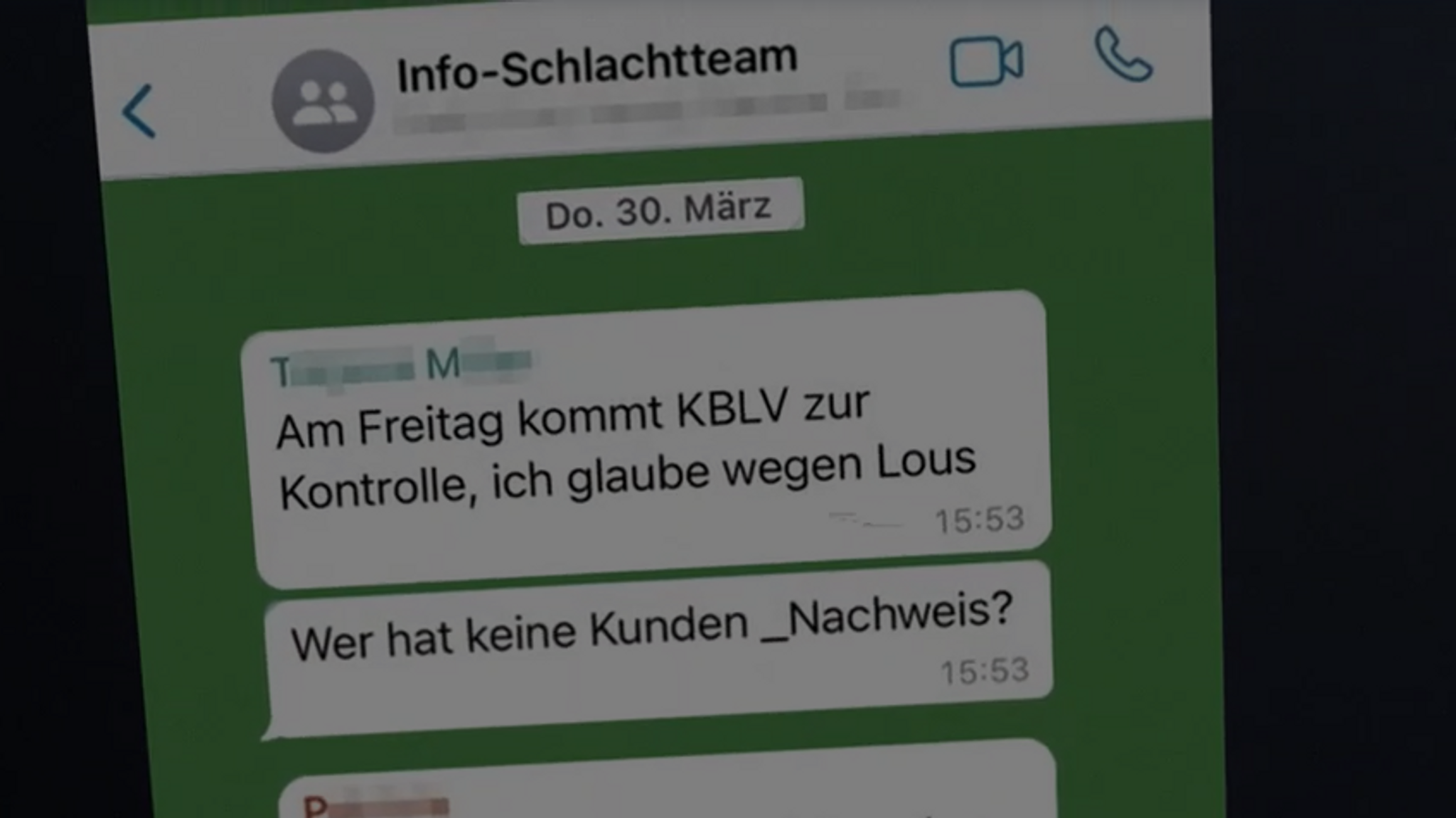 Interne Whats-App-Gruppe, in der der Schlachthof laut MDR Fakt vor einer Kontrolle gewarnt wird