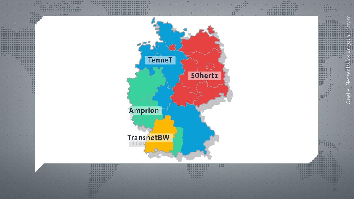 Die vier Übertragungsnetzbetreiber in Deutschland.