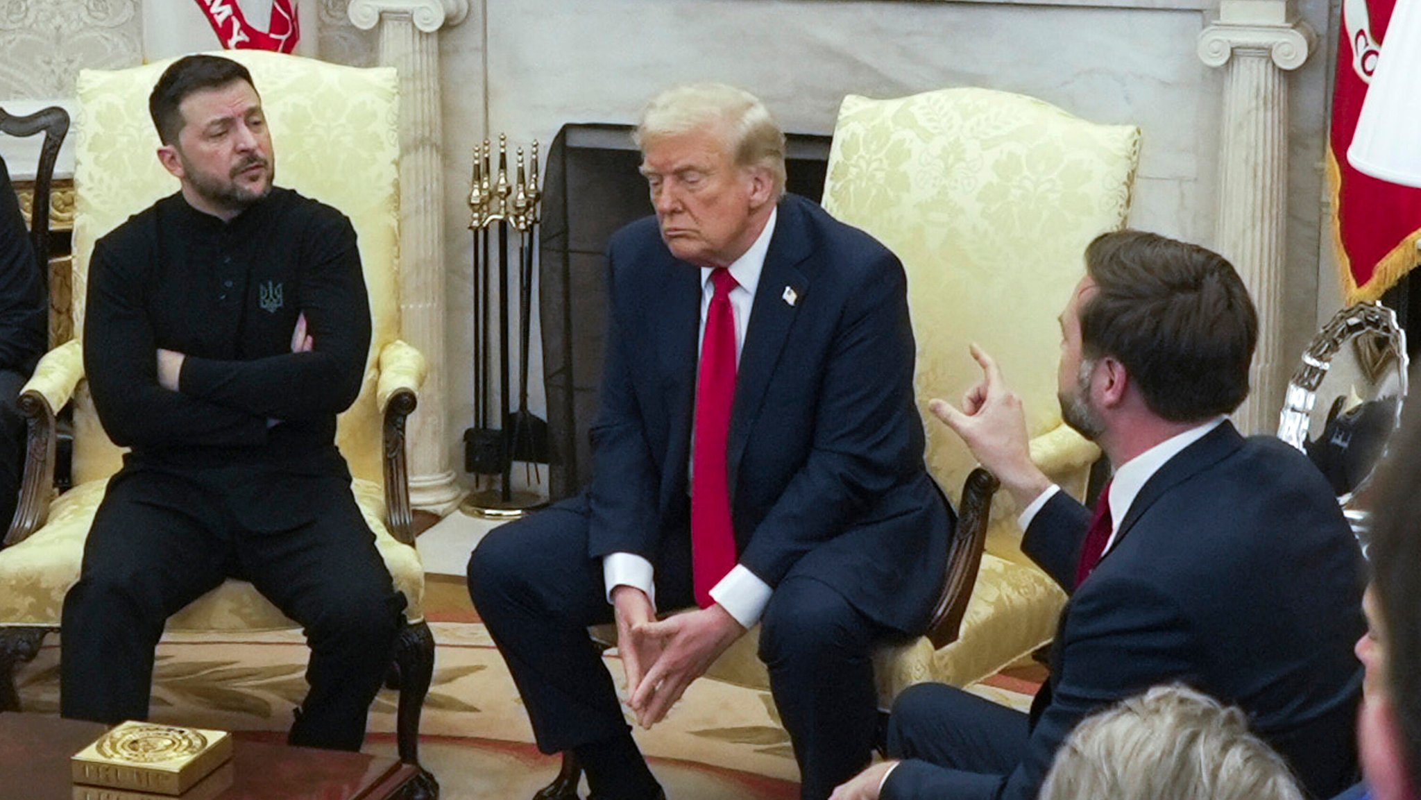 Der ukrainische Präsident Selenskyj, US-Präsident Trump und sein Vize Vance am 28.2.2025 im Oval Office