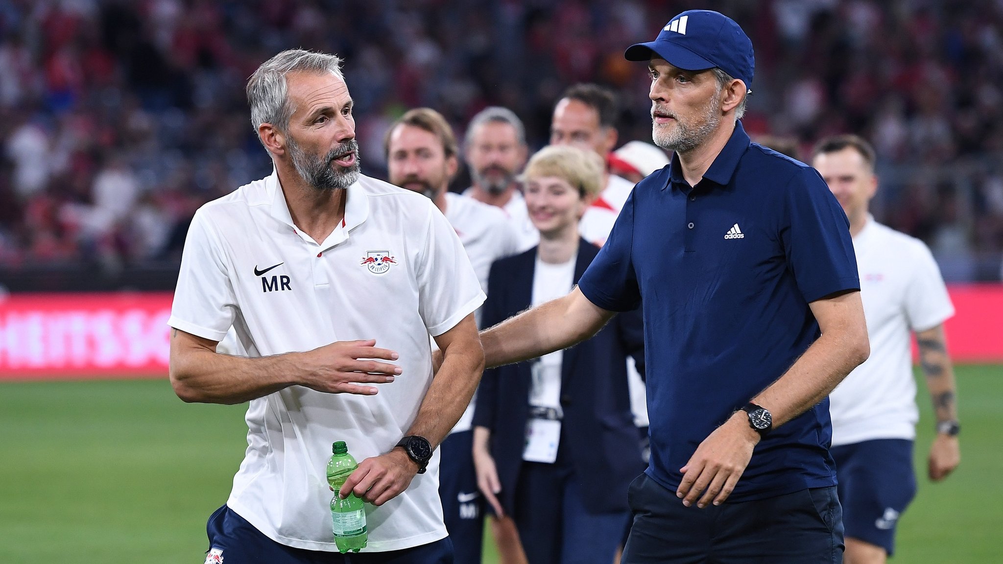 Marco Rose (links) und Thomas Tuchel beim Supercup