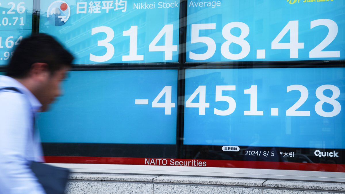 Eine elektronische Anzeige zeigt den Schlusskurs des Nikkei-Aktienindex in Tokio.