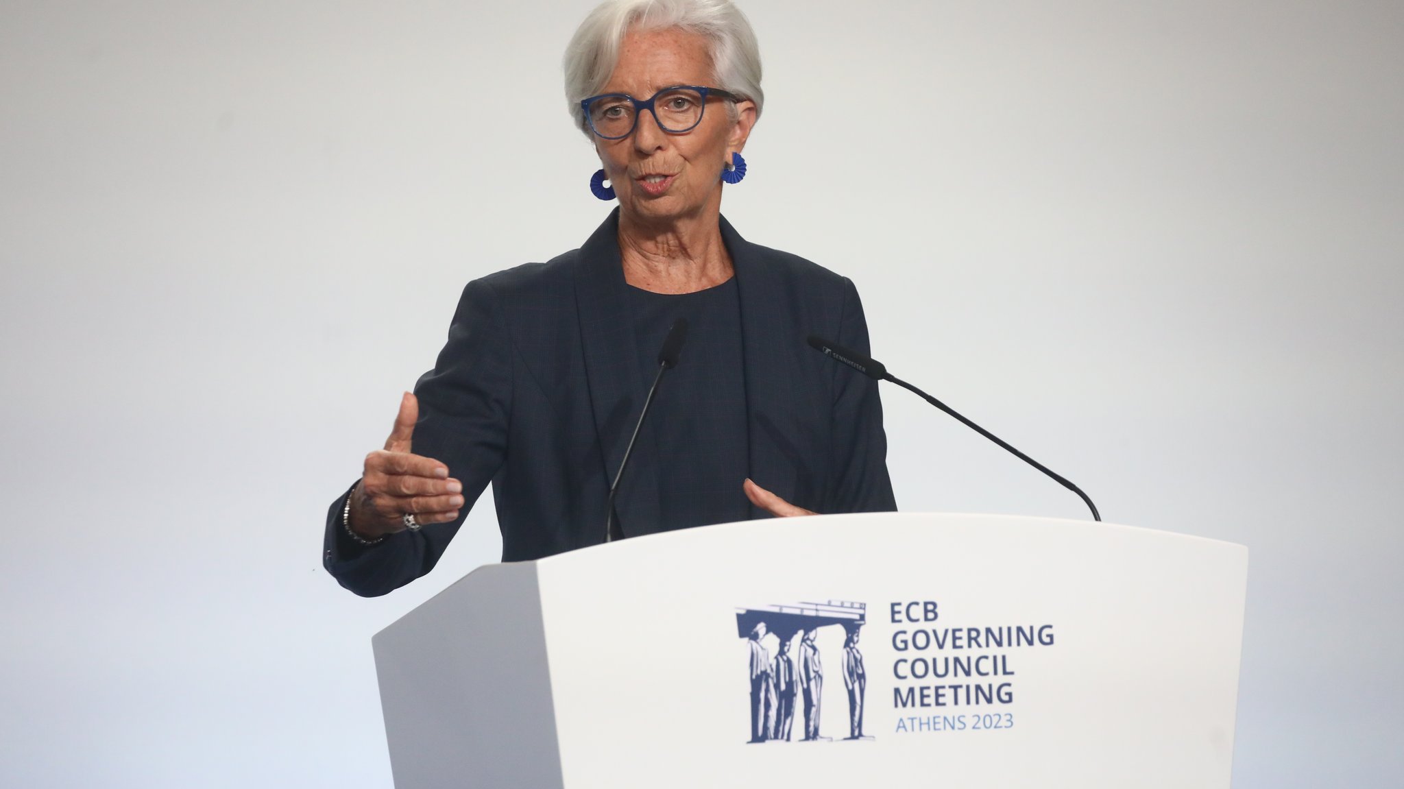 Pressekonferenz von Christine Lagarde, Präsidentin der Europäischen Zentralbank (EZB), nach dem Ende der Sitzung des EZB-Rats in Athen