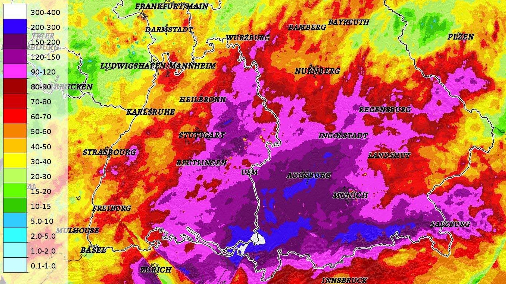 Die summierte Regensumme der vergangenen sieben Tage (Stand: 04.06.24, 8 Uhr)