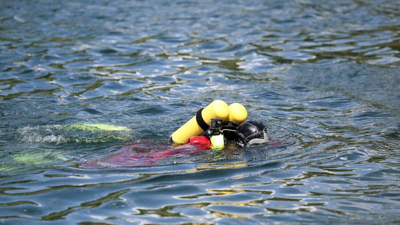 Ein Taucher der DLRG schwimmt im Wasser. | Bild: dpa-Bildfunk/Thomas Banneyer Ein Taucher der DLRG schwimmt im Wasser.