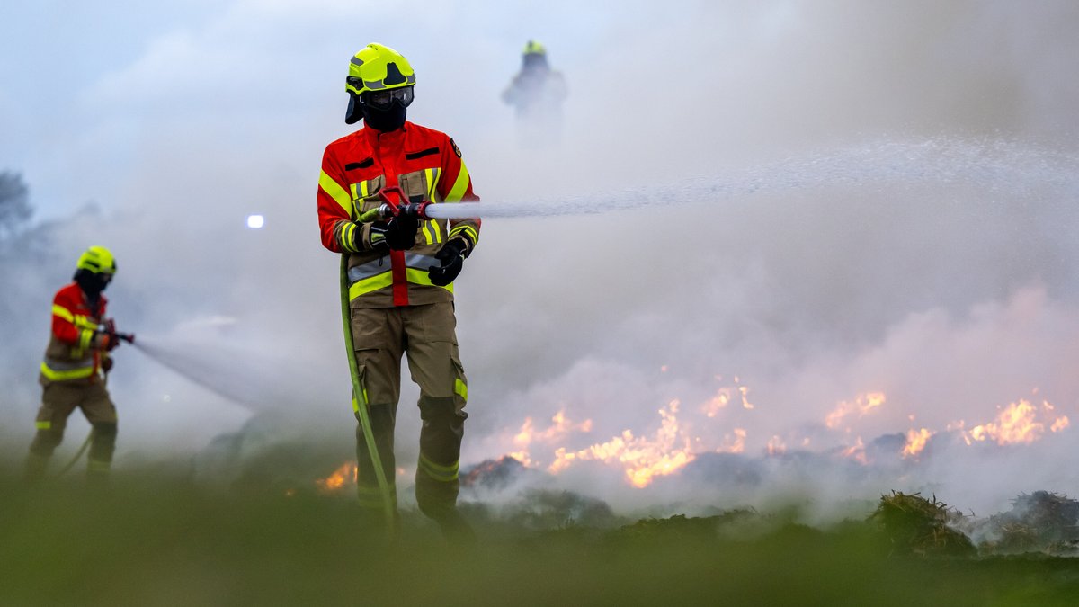 Feuerwehrleute bei einer Großübung zur Bekämpfung eines Flächenbrandes 2024
