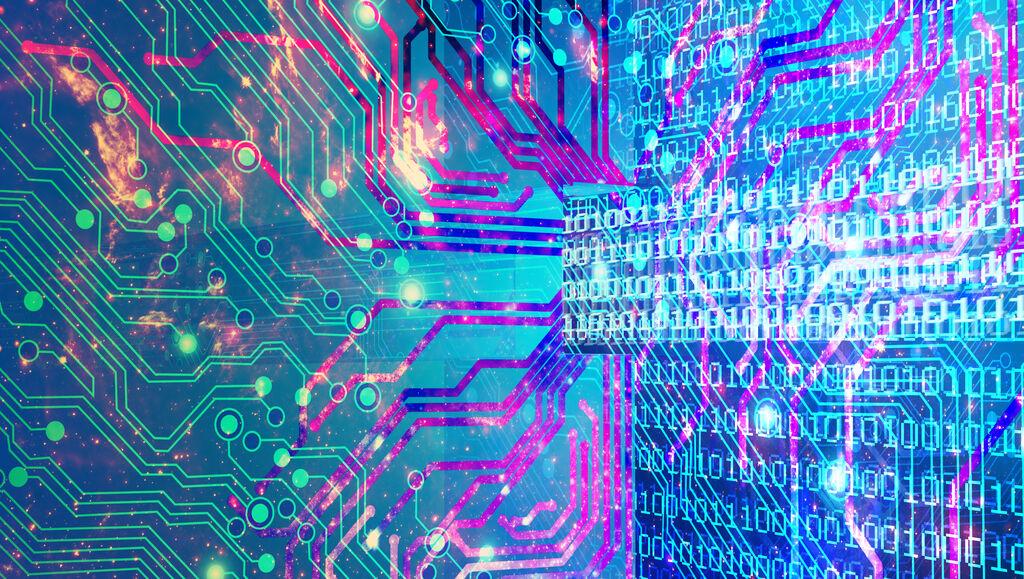 Hintergrund mit Binärcode und technischer Textur.