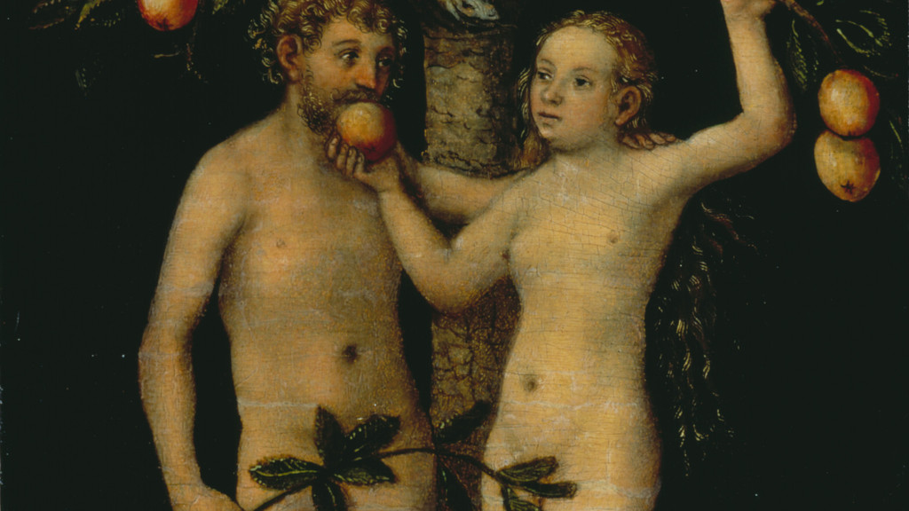 Lucas Cranach d.Ae., Adam und Eva Cranach, Lucas d.Ae. 1472-1553. "Adam und Eva", um 1546. Oel auf Holz, 20 x 14,6 cm. (Prov.: Galerie Koller, Zuerich, Auktion 23.3.1995), Deutschland, Privatbesitz.