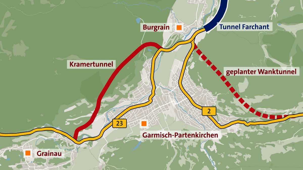 Der Kramertunnel und der geplante Wanktunnel sollen Garmisch-Partenkirchen vom Verkehr befreien. 