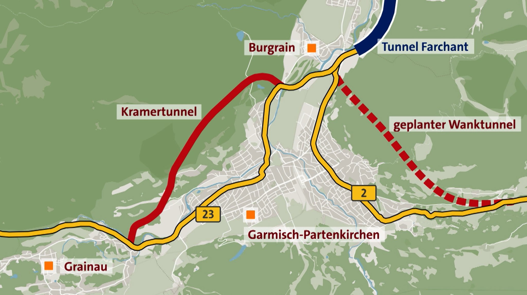 Der Kramertunnel und der geplante Wanktunnel sollen Garmisch-Partenkirchen vom Verkehr befreien. 