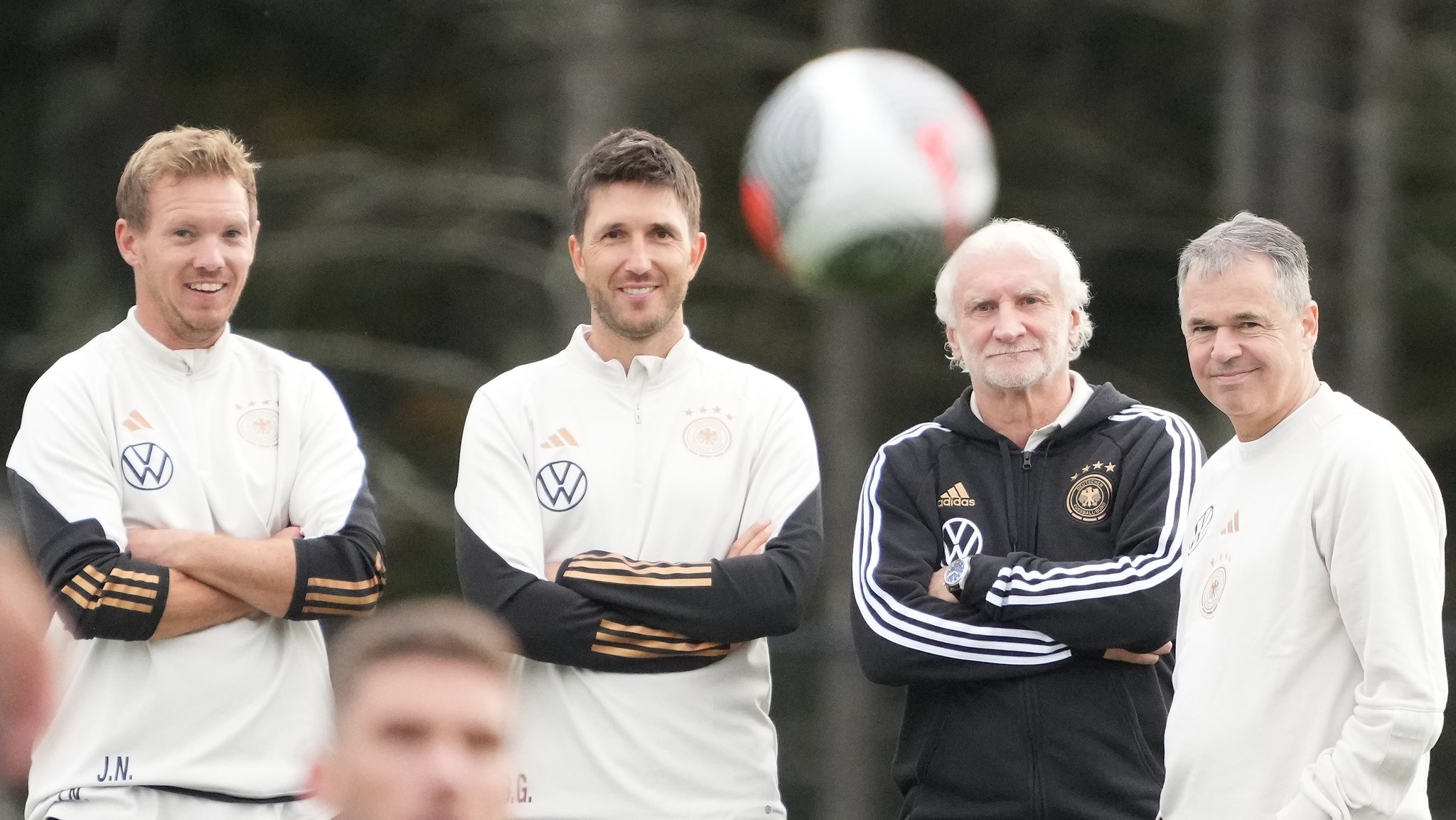 DFB-Verantwortliche Julian Nagelsmann, Benjamin Glück, Rudi Völler, Andreas Rettig (v.l.)