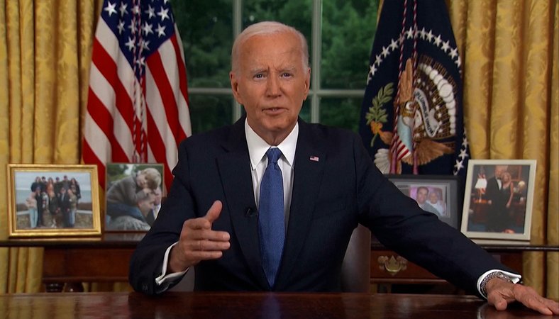 In einer Rede an die Nation erklärt US-Präsident Biden seinen Verzicht auf die Kandidatur. | Bild: BR 2024 In einer Rede an die Nation erklärt US-Präsident Biden seinen Verzicht auf die Kandidatur.