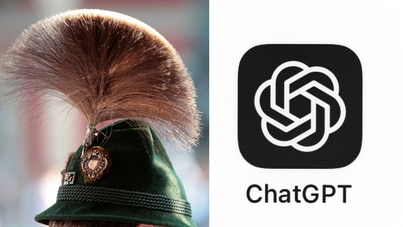Links ein bayerischer Jägerhut mit großem Gamsbart, rechts das schwarze ChatGPT-Logo auf weißem Hintergrund. | Bild: BR Links ein bayerischer Jägerhut mit großem Gamsbart, rechts das schwarze ChatGPT-Logo auf weißem Hintergrund.