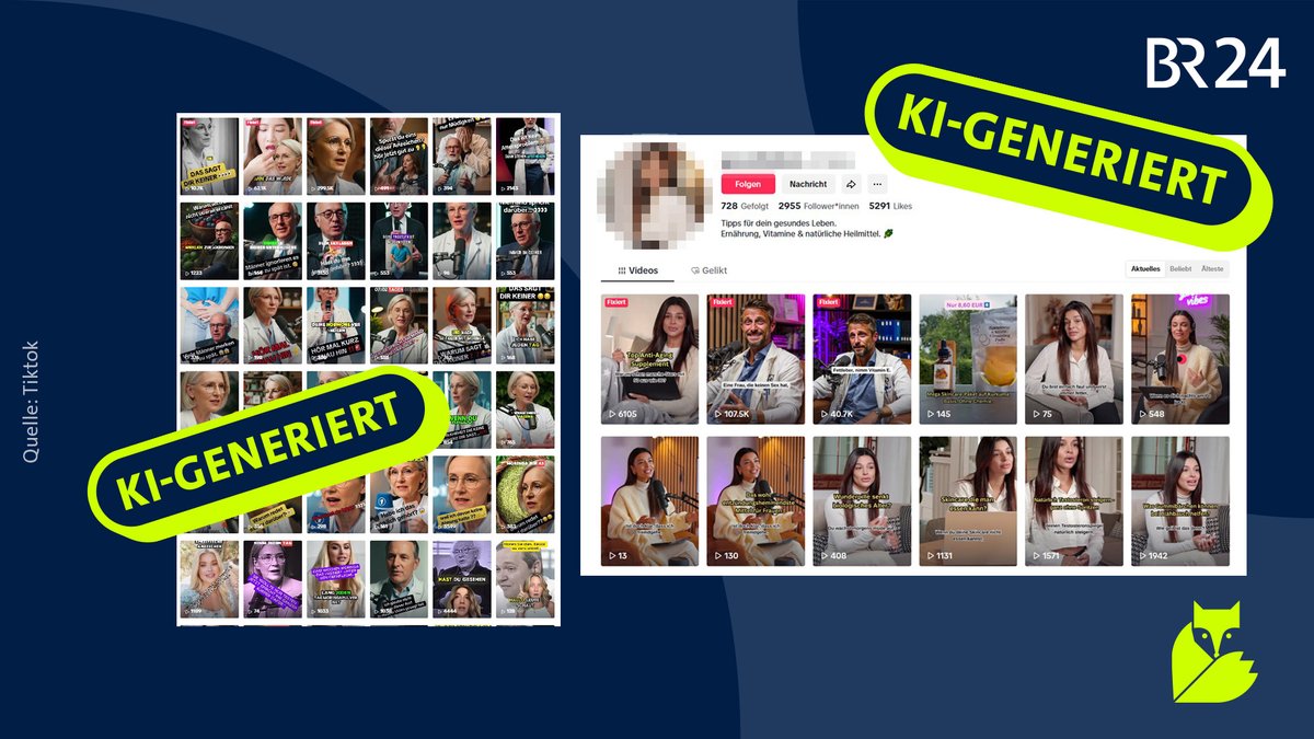 Es gibt auch zahlreche gänzlich erfundene KI-Profilem, die Ärzte darstellen sollen und Moringa bewerben. | Bild: TikTok / Montage: BR Es gibt auch zahlreche gänzlich erfundene KI-Profilem, die Ärzte darstellen sollen und Moringa bewerben.