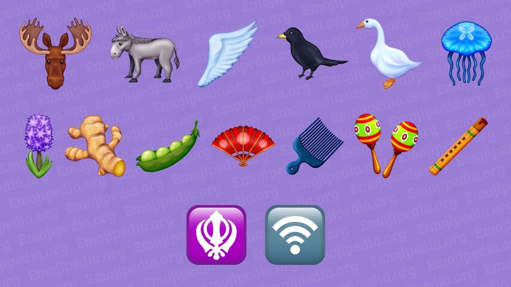 15 neue Emojis, unter anderem Elch, Esel, Gans und Qualle