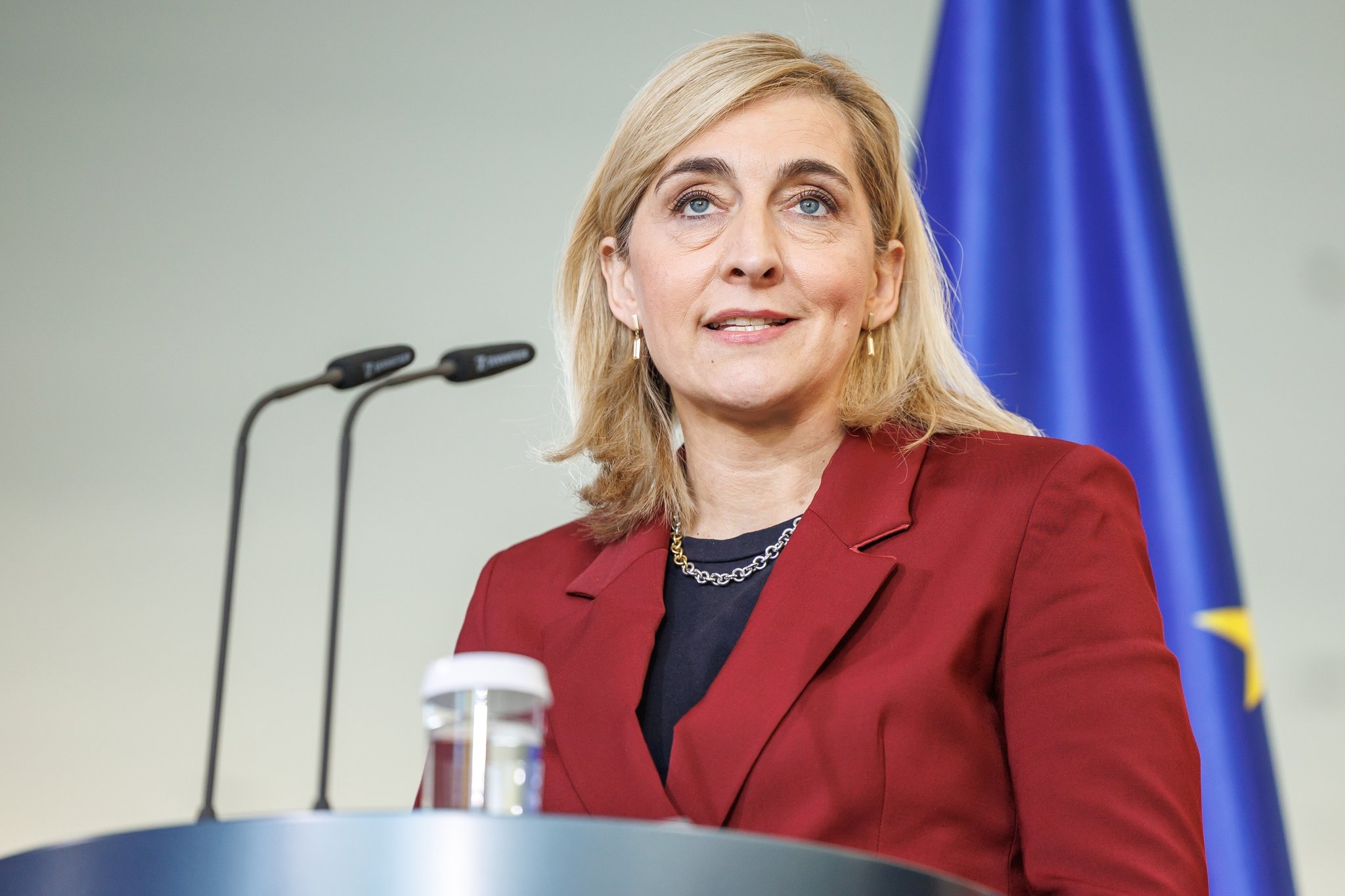 Bundesministerin Nina Warken bei einer Pressekonferenz mit Bundeskanzler Friedrich Merz (CDU), im Bundeskanzleramt in Berlin am 29.4.2026.