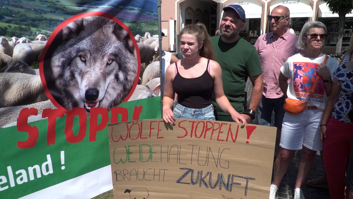 Teilnehmerinnen und Teilnehmer der Demonstration "Wahnsinn Wolf" in Bad Neustadt