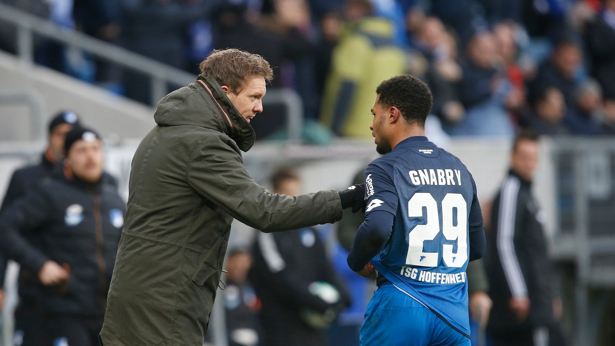 Julian Nagelsmann und Serge Gnabry, 2018 bei TSG 1899 Hoffenheim