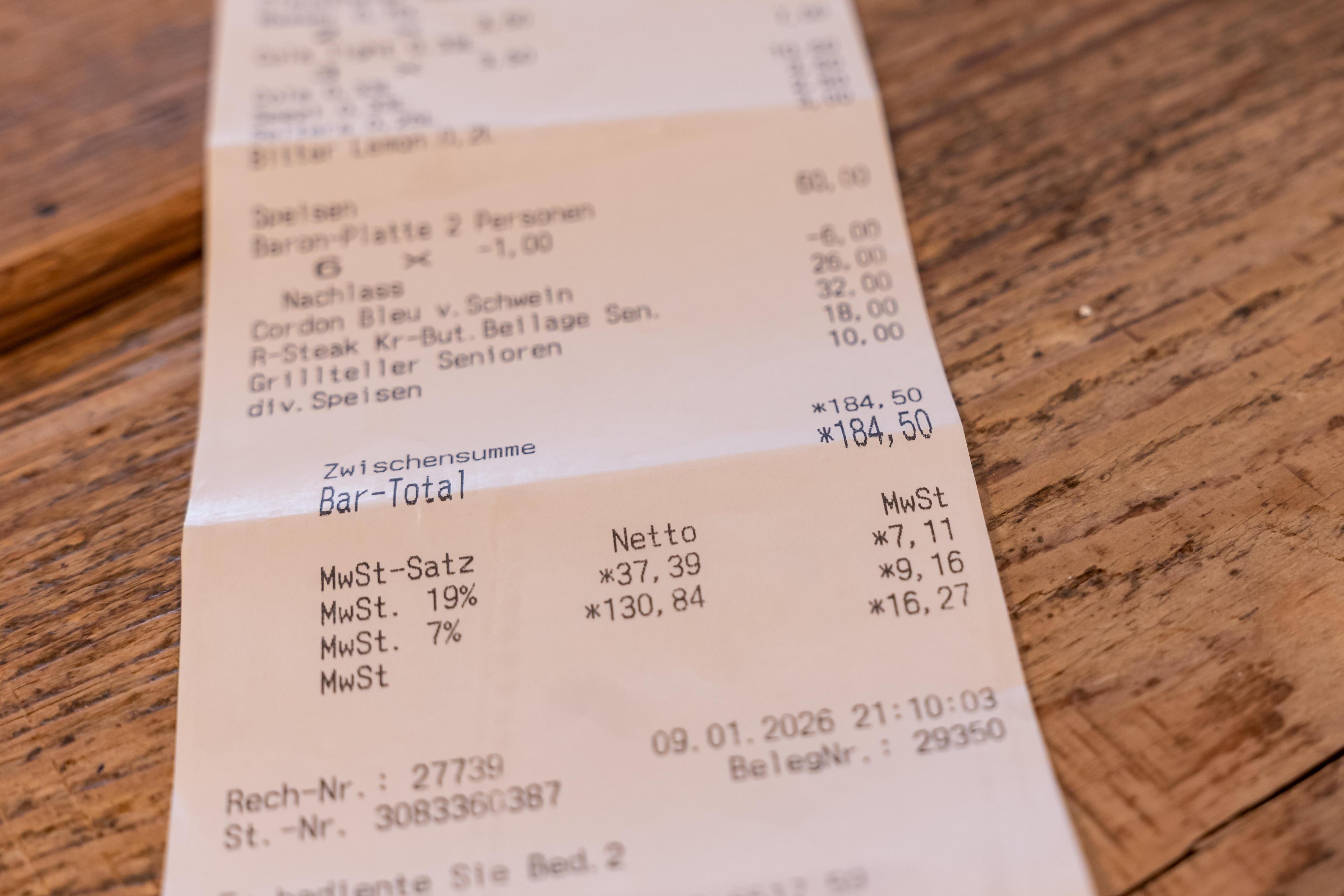 Kassenbon in einem Restaurant