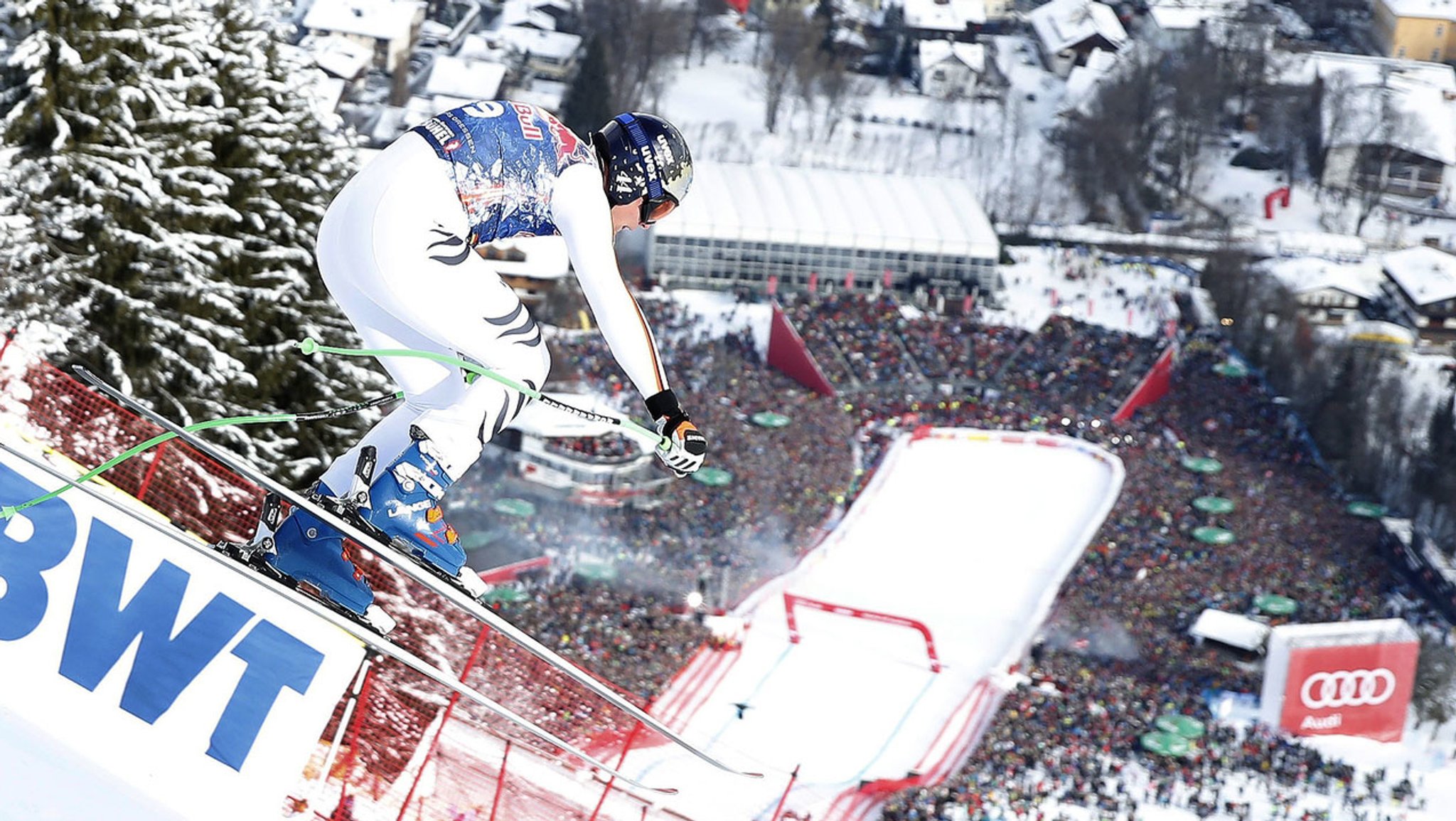 Ski alpin: Weltcup, Abfahrt, Herren, am 20.01.2018 in Kitzbühel (Österreich). Der Deutsche Thomas Dreßen in Aktion. Foto: Expa/Hans Groder/APA/dpa +++(c) dpa - Bildfunk+++