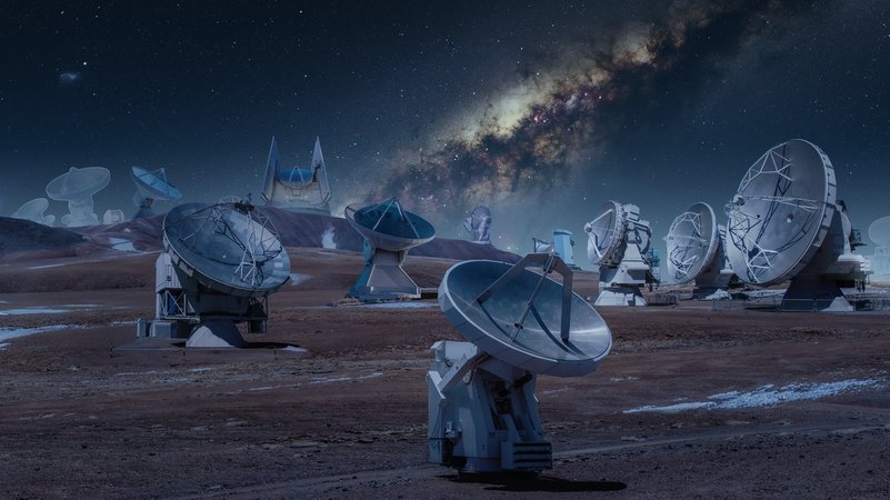 Space Night Science: Illustration mehrerer Riesenteleskope