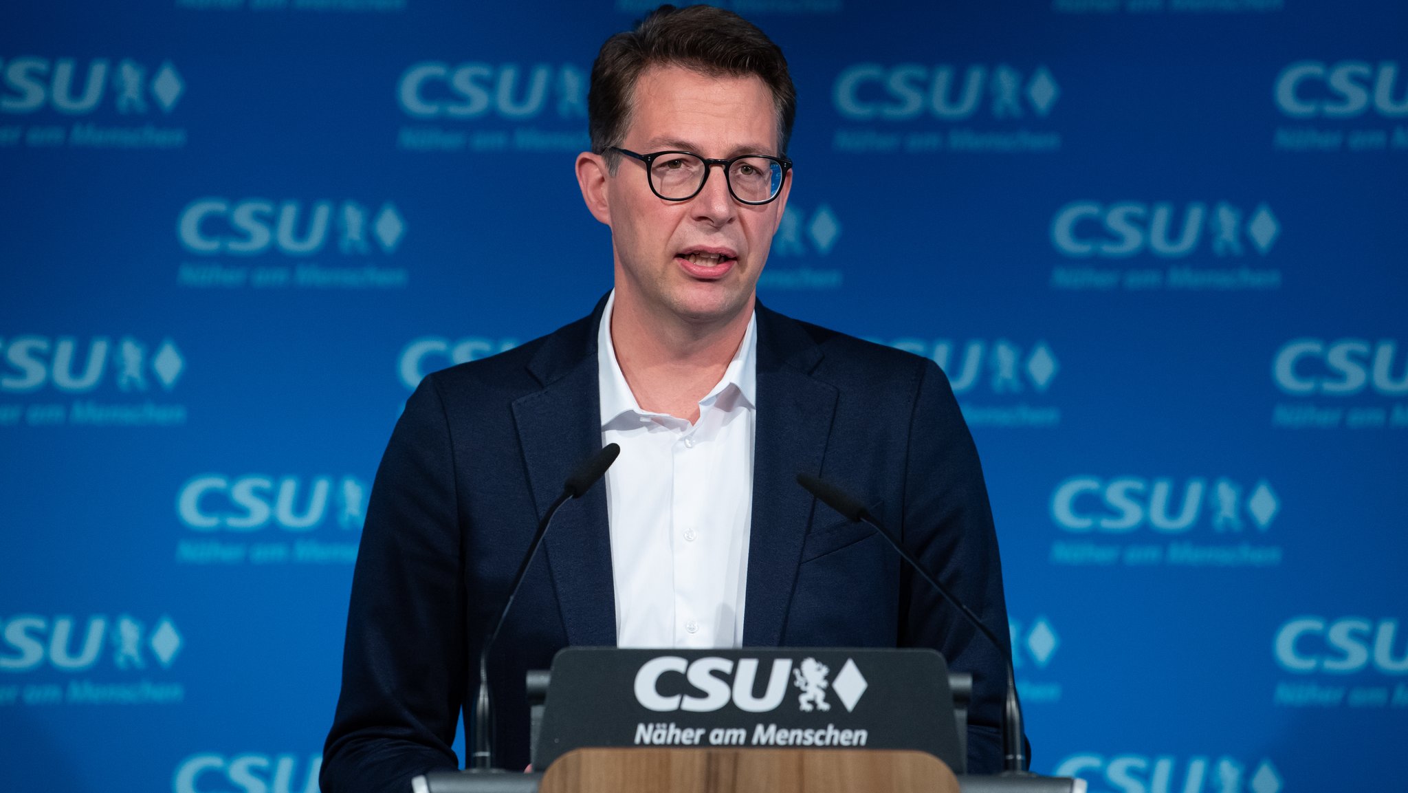 Markus Blume bei der Pressekonferenz in München  