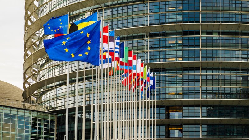 Europäische Flaggen im Wind | Bild: picture alliance / imageBROKER | Daniel Schoenen Europäische Flaggen im Wind