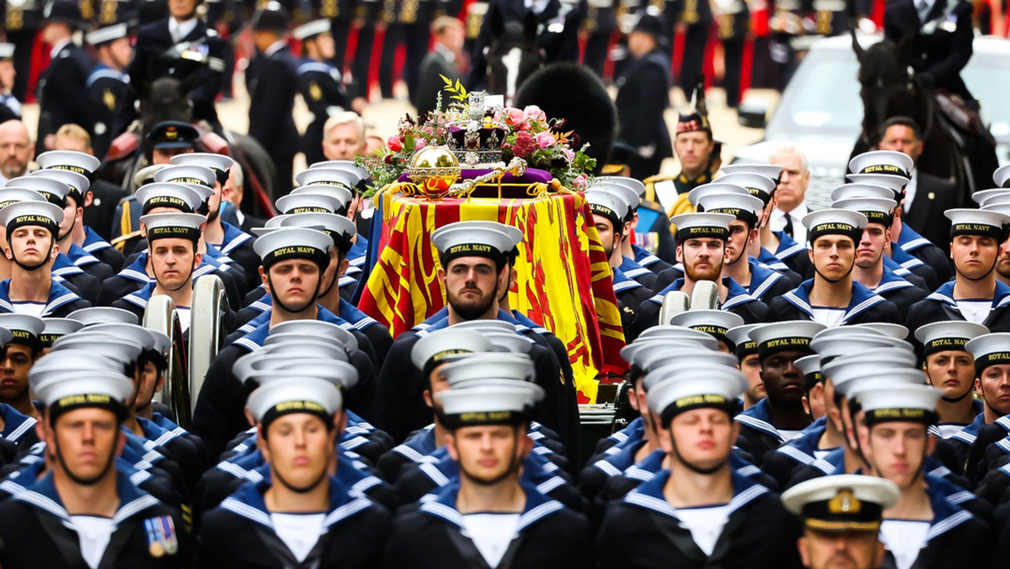 Der Sarg von Königin Elizabeth II. auf einer Lafette am Montag.