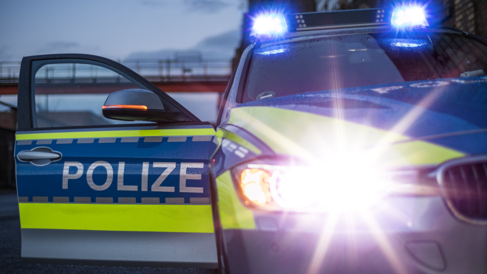 Polizeifahrzeug mit Blaulicht. (Symbolbild)