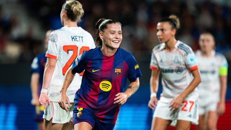 Claudia Pina von Barcelona feiert ein Tor | Bild: Joan Gosa/XinHua/dpa Claudia Pina von Barcelona feiert ein Tor