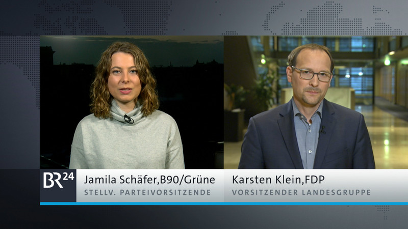 Jamila Schäfer, Grüne, und Karsten Klein, FDP, im Interview mit der BR24 Rundschau