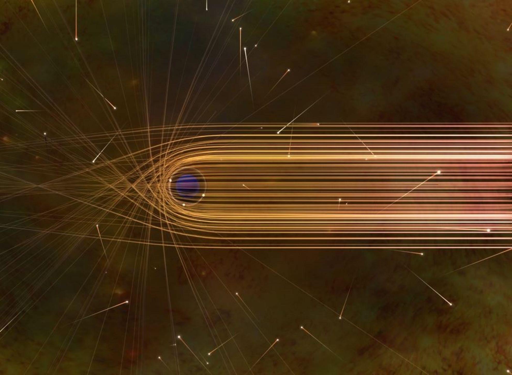 Animation - Wege der Photonen um ein Schwarzes Loch.