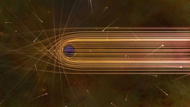 Animation - Wege der Photonen um ein Schwarzes Loch.