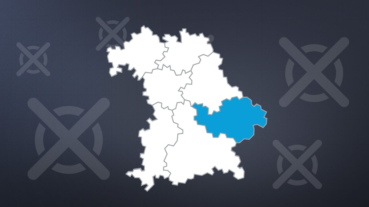 Die sieben Regierungsbezirke des Freistaats Bayern, blau unterlegt der Bezirk Niederbayern