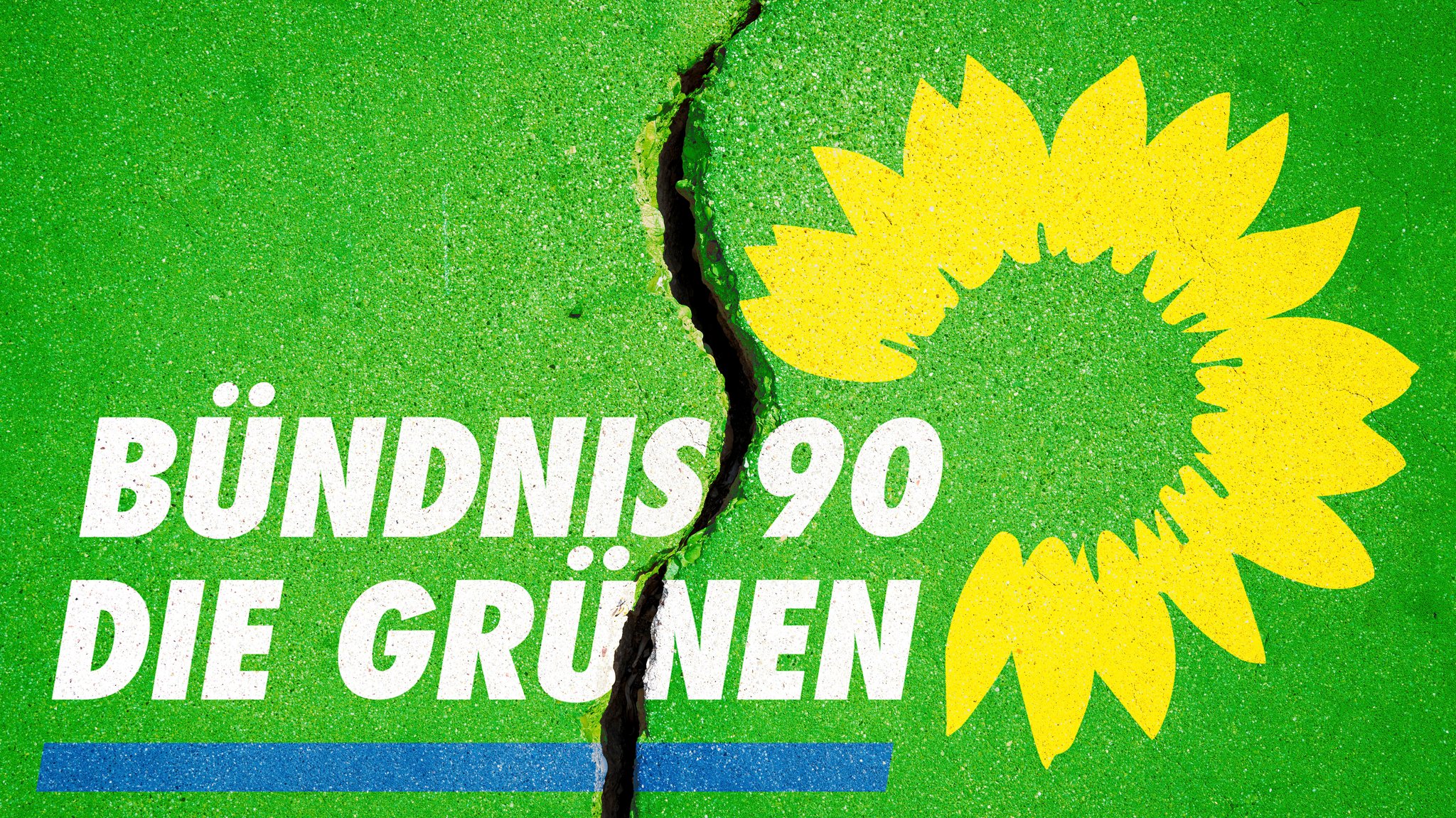 Grünes Partei-Logo mit Beschädigungen.